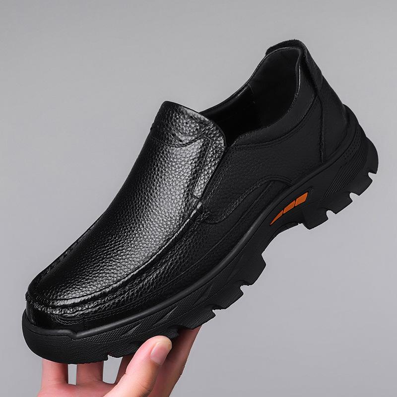 Fashion Retro Cow Leather Loafers for Men Spring Autumn Soft-soled Men's Platform Dress Shoes Fashion Casual Male Driving Shoes
