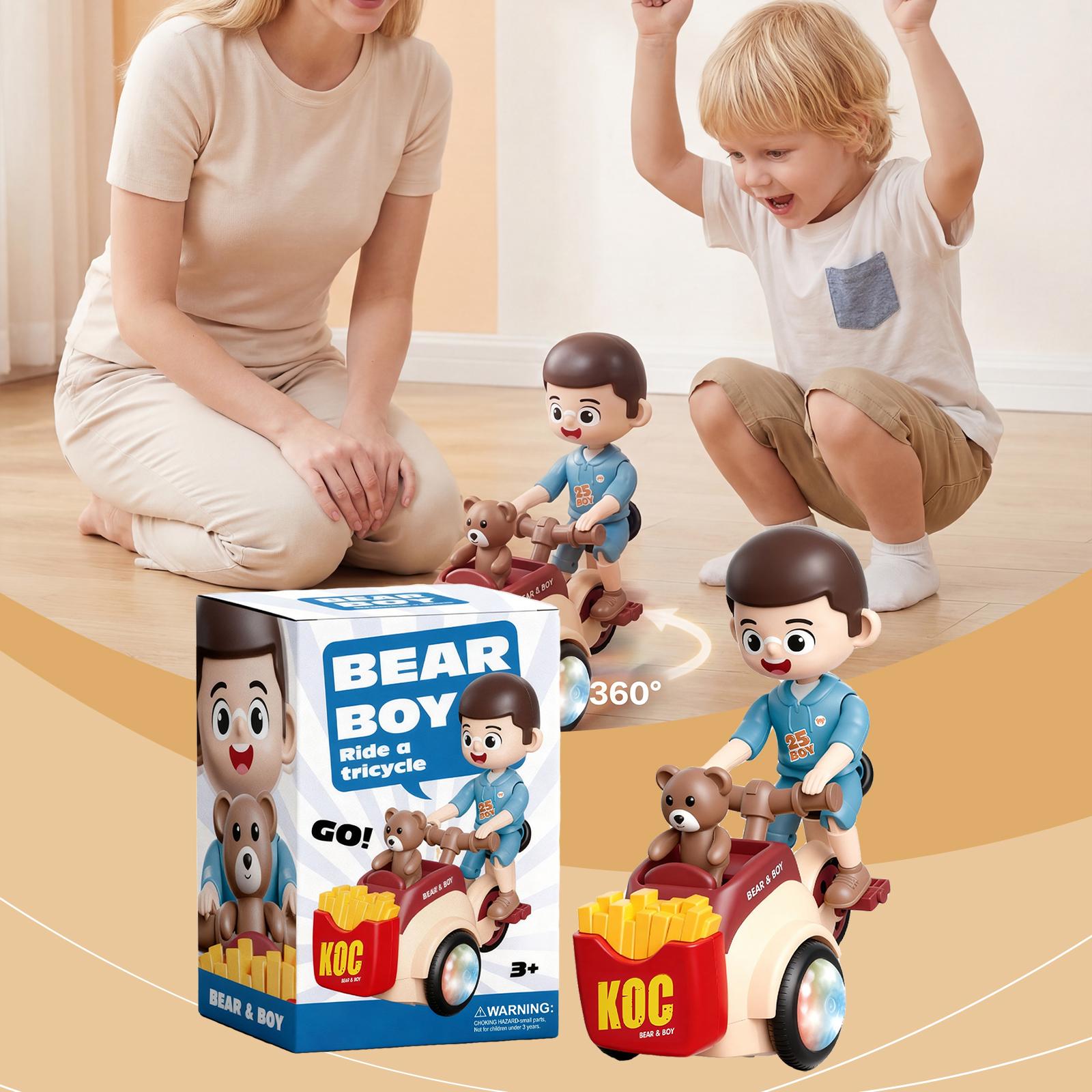 Electric French Fries Boy Stunt Tricycle 360° Rotation Sound And Light Effects Children s Interactive Gift Toy. One Size