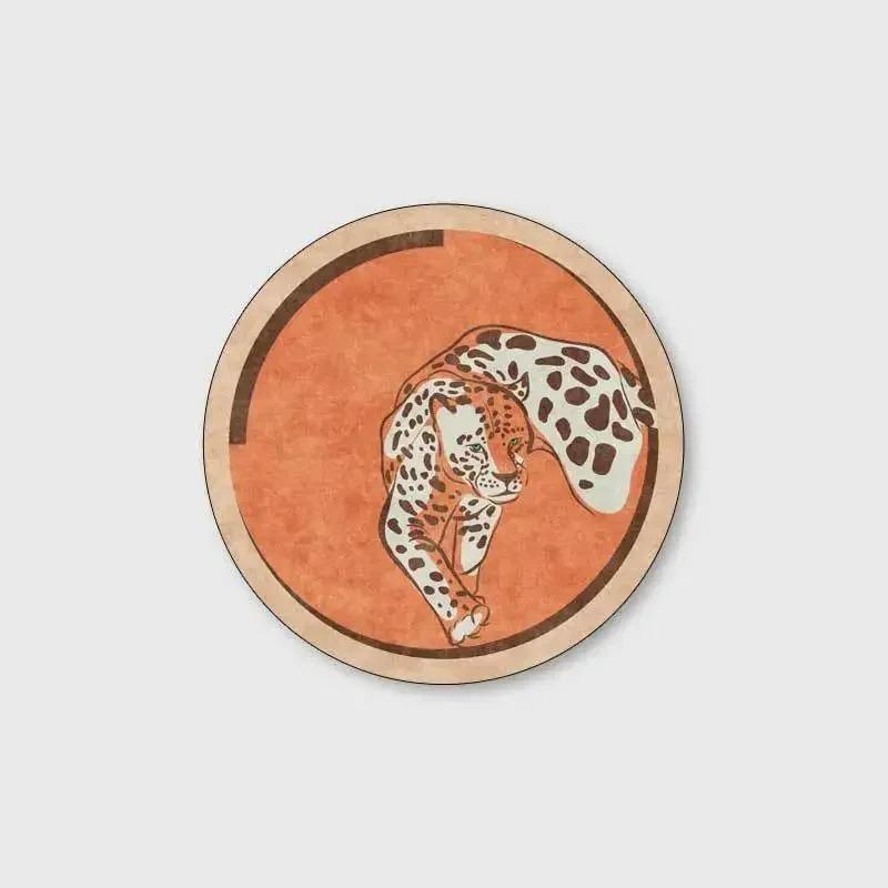 Lion Elephant Round Carpet Home Sofa Coffee Table Area Rugs Non Slip Floor Mat for Living Room Kitchen Bedroom Decor Washable