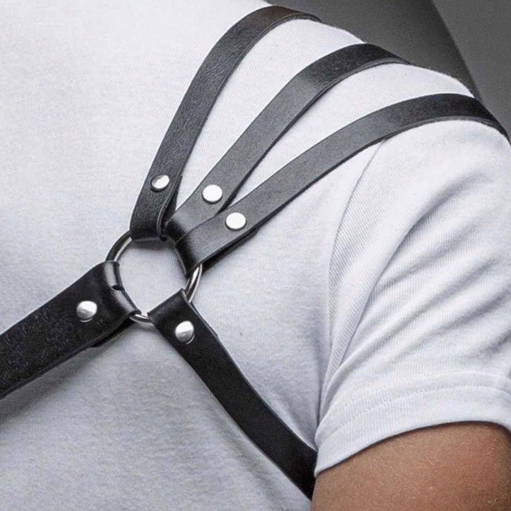 One Shoulder Men's Harness PU Leather Gay Men Chest Harness Bondage Black Leather Men Accessories Upper Erotic Body Men Harness