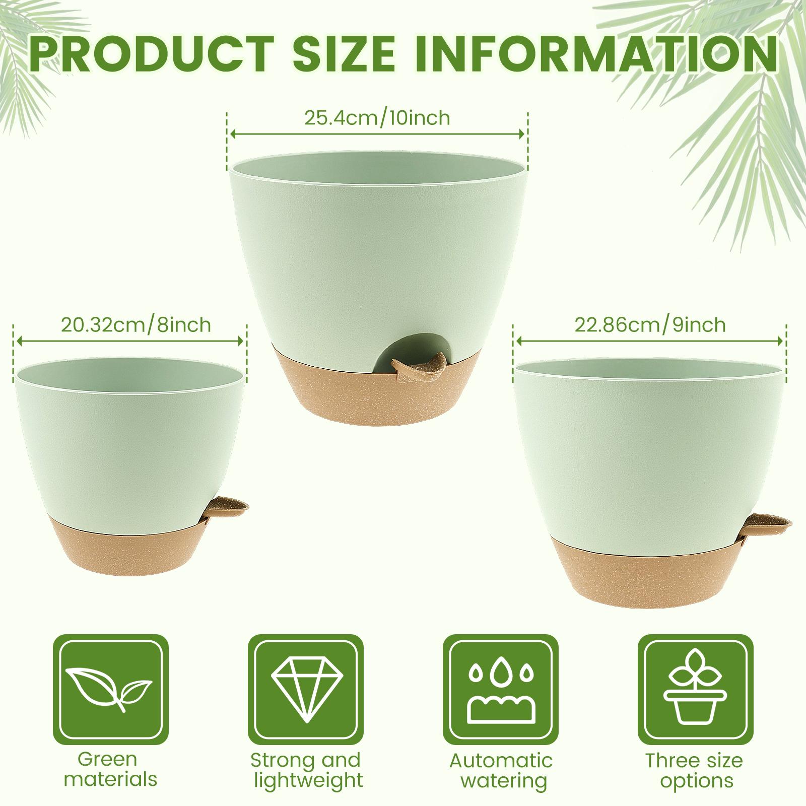 

3Pcs Self Watering Flowerpot Plastic Planter with Drainage Holes 8/9/10 Inch Hanging Succulent Planter Pot Gardening Decoration 3Pcs зелений