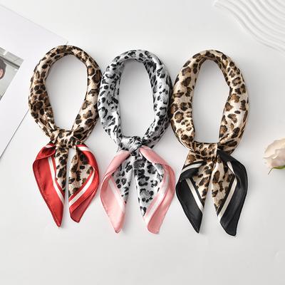 60cm Leopard Print Kerchief Hair Scarf For Women Silk Satin Headband Hijab Scarfs Female Square Neck Scarves For Ladies