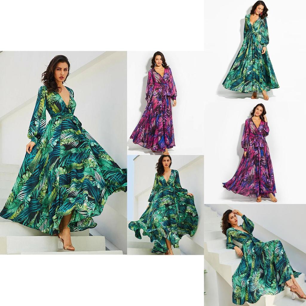Elegant Women Ladies Chiffon Boho Long Sleeve Maxi Dress For Evening Events