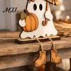 Wooden Ghost Figurines for Fall Harvest Festival Ornament Autumn Home Desktop Decoration, Cute Atmosphere Accessories Halloween Tabletop Figurine with