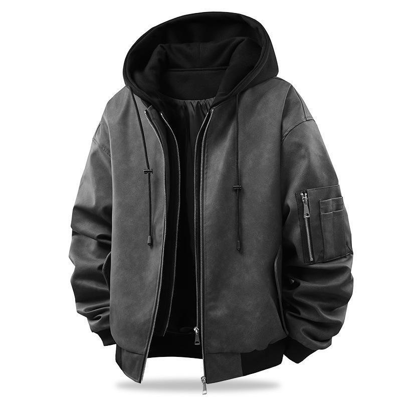 Men's Faux Two-Piece PU Leather Jacket: Windproof, Loose Fit, Youth Style for Autumn/Winter