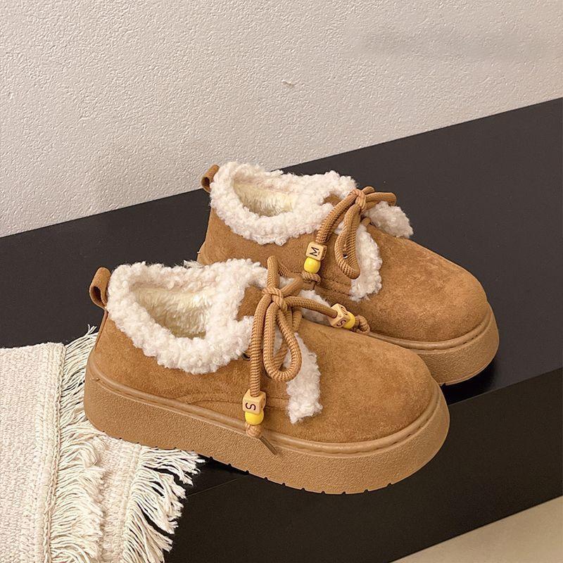 Foreign style platform cotton shoes children's 2025 autumn and winter new fashion velvet lace-up retro style warm women's cotton shoes