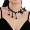 Halloween dark goth crystal spider necklace punk exaggerated imitation pearl beaded collarbone chain