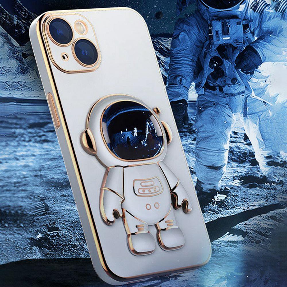 For iPhone 15 Case Electroplating Soft TPU Phone Cover Astronaut Hidden Kickstand