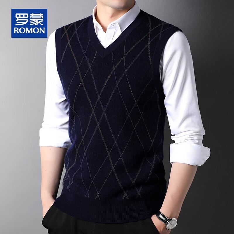 

ROMON Мужской жилет без рукавов из 100% чистой шерсти, толстый, с V-образным вырезом 3XL