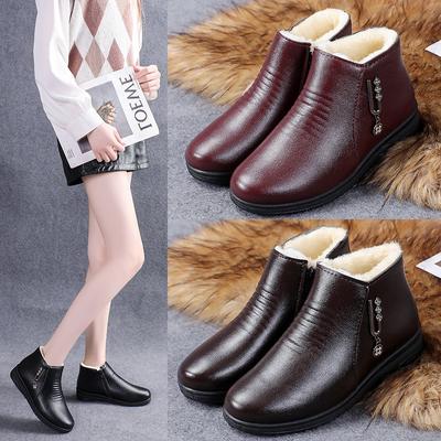 Winter Damenstiefel Lederstiefel Warm Wasserdicht Baumwollschuhe Weiche Sohle Plüsch Outdoor Schneestiefel Rutschfest Bequem Stiefeletten