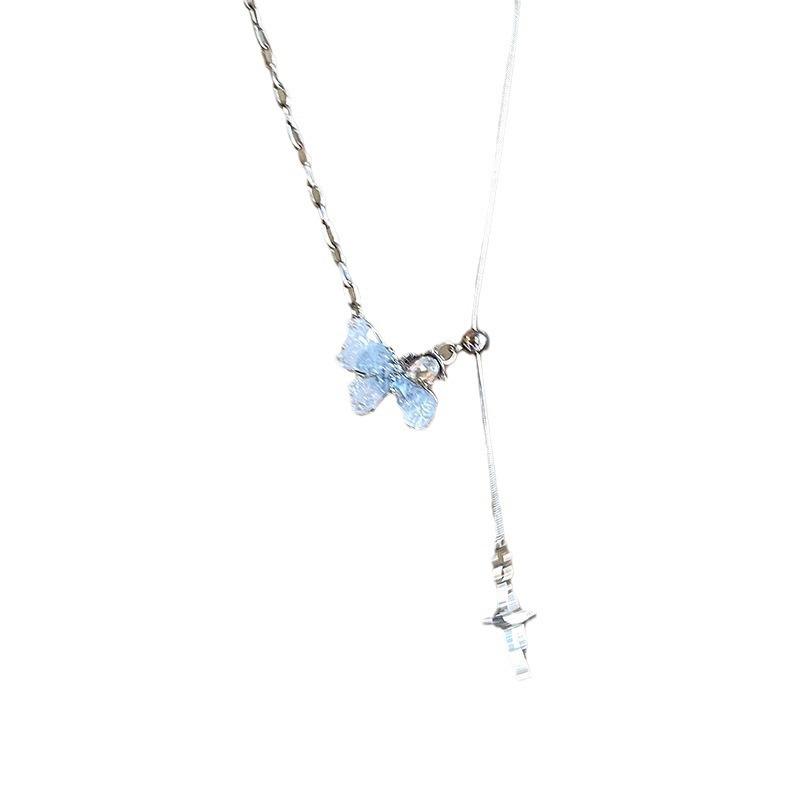 Icy-colored Gradient Pearl Butterfly Fringed Necklace for Women - High-end Collar Chain, Sweet and Cool Neck Accessory