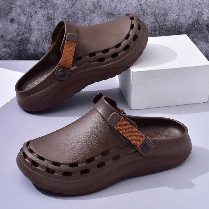 

Летние новые мужские повседневные туфли с отверстиями, платформа, нескользящие, из ЭВА, модные, с круглым носком, комнатные и уличные, пляжные, сандалии с закрытым носком 44-45 коричневый
