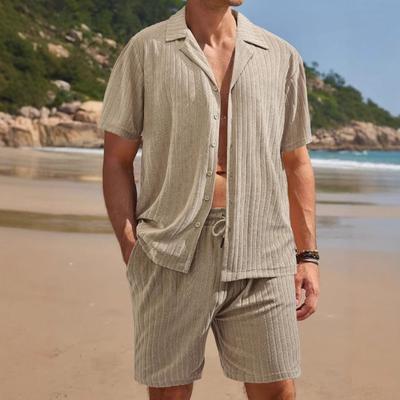 Casual Vacation Beach Pants Summer Men's Cardigan Short-sleeved Shorts Set Loungewear
