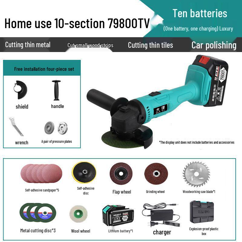 Brushless Angle Grinder with Lithium Battery - Multifunctional Grinder, Polisher, and Cutting Tool with Grinding Wheel.