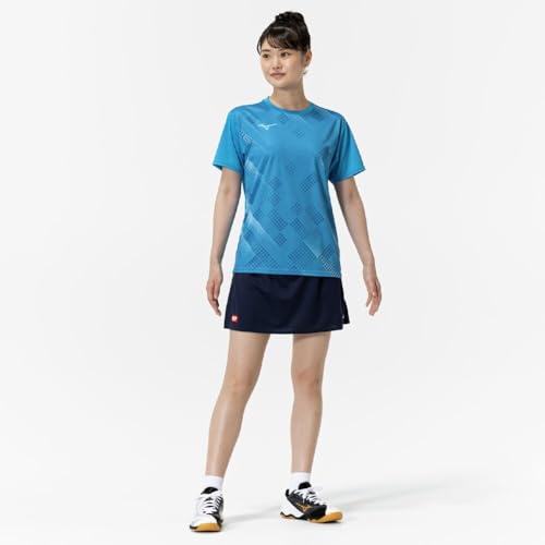 Mizuno Table Tennis Game Shirt, Short Sleeve, JTTA Certified, Moisture-Wicking, Quick-Drying, Unisex, 82JAC103, Diva Blue
