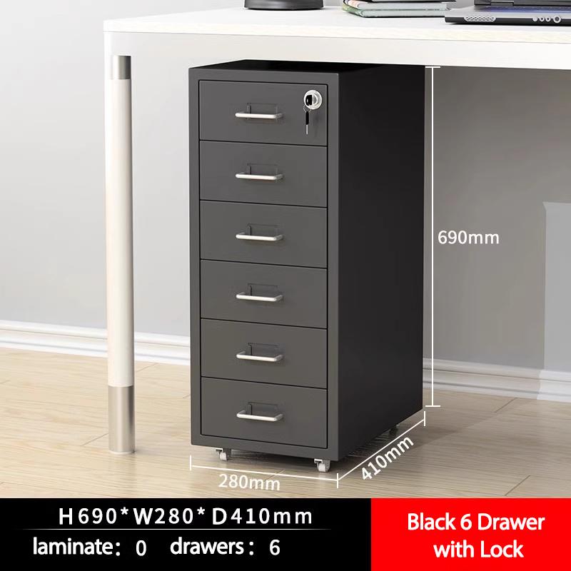Metal filing cabinet 3/5/6 Office metal steel cabinet with wheels and lock, suitable for home offices and schools
