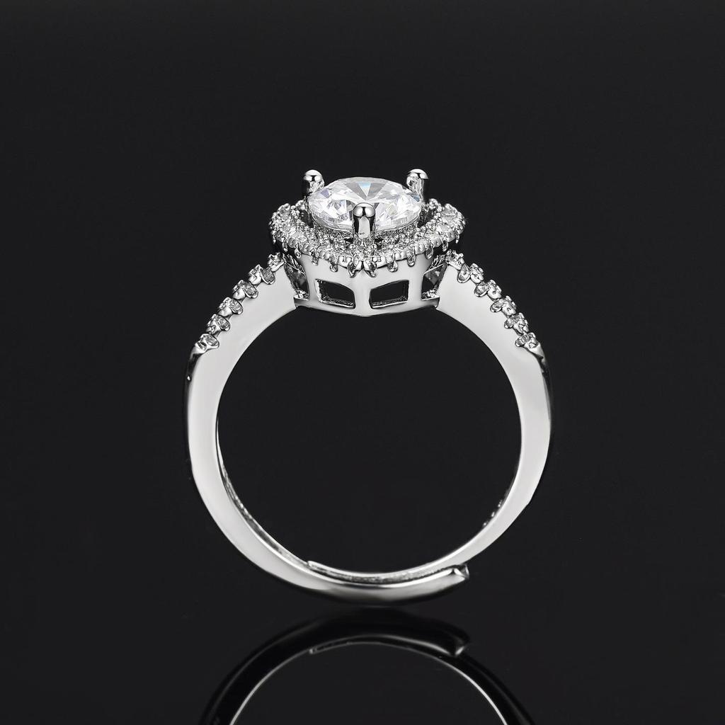 Verstelbare Volledig Diamanten Hartvormige Ring met Eén Karaat Micro-Gezet Zirkonia Gesimuleerde Diamant voor Vrouwen