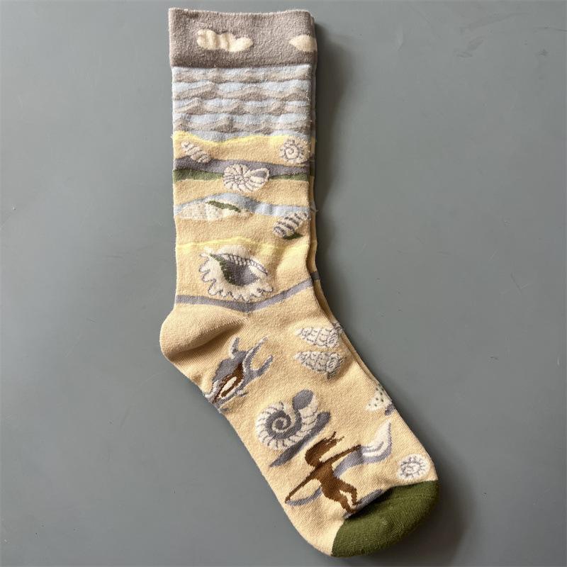 

Artistic Patterned Crew Socks with Seashell and Ocean Motifs Soft Comfortable Fabric Suitable for Daily Wear and Casual Outfits