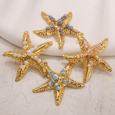 2pcs Creative Starfish Colored Round Bead Pendant Fashion Charm Stainless Steel DIY Jewelry Accessories  Direct Sales
