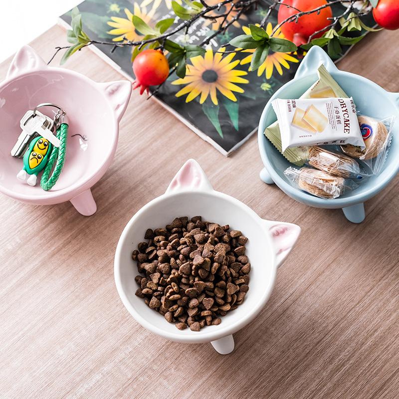 Ceramic Cat Bowl High Foot Protection Cervical Spine Cat Food Bowl Cat Puppy Cat Basin Creative Pet Snack Ceramic Bowl