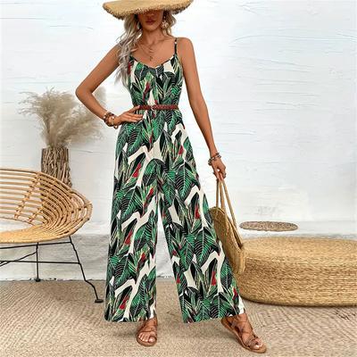 Women's Summer Printed Halter Casual Long Jumpsuit