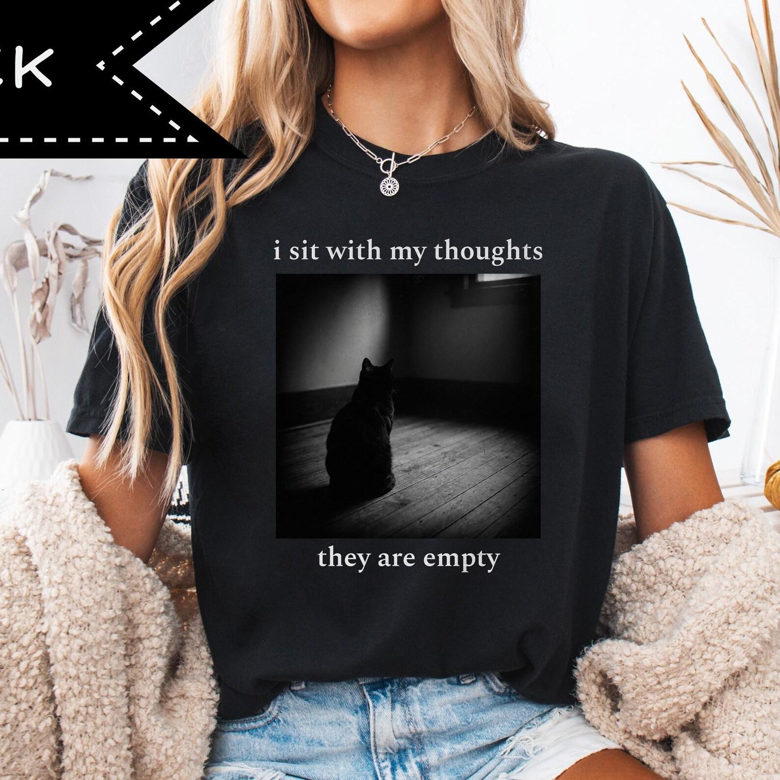 I sit with my thoughts Cat Tee, Vintage Black Cat Shirt, Unhinged Cat Graphic Tee, 90s Grunge Style M