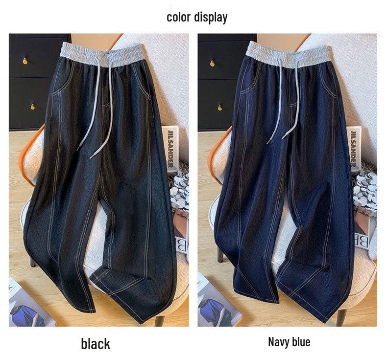 Plus Size Elastic Waist Wide-Leg High-Waisted Floor-Length Jeans for Women