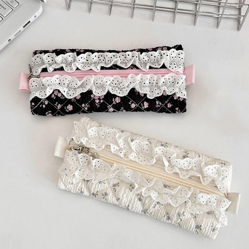 Lace Floral Pencil Case Ins Style Mini Makeup Bag Sundry Change Storage Bag Large Capacity Stationery Organizer Pen Bag
