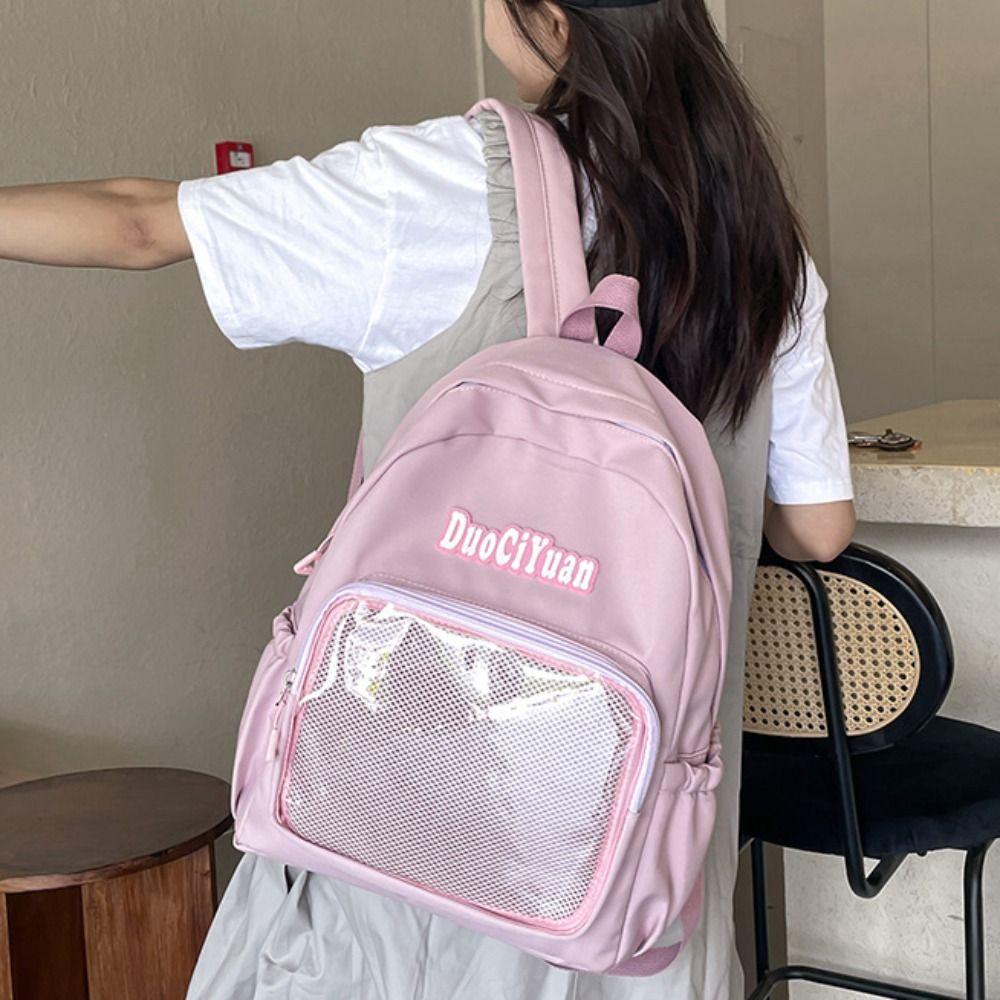 Solid Color Pockets Itabag Large Capacity Korean Style School Bag Jk Transparent Backpack  Kids