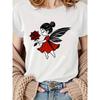 Rose Print, Fairy, Printed T-shirt, Casual Round-neck Short-sleeve Top, Suitable for Spring and Summer Wear, All-season, Women's Clothing