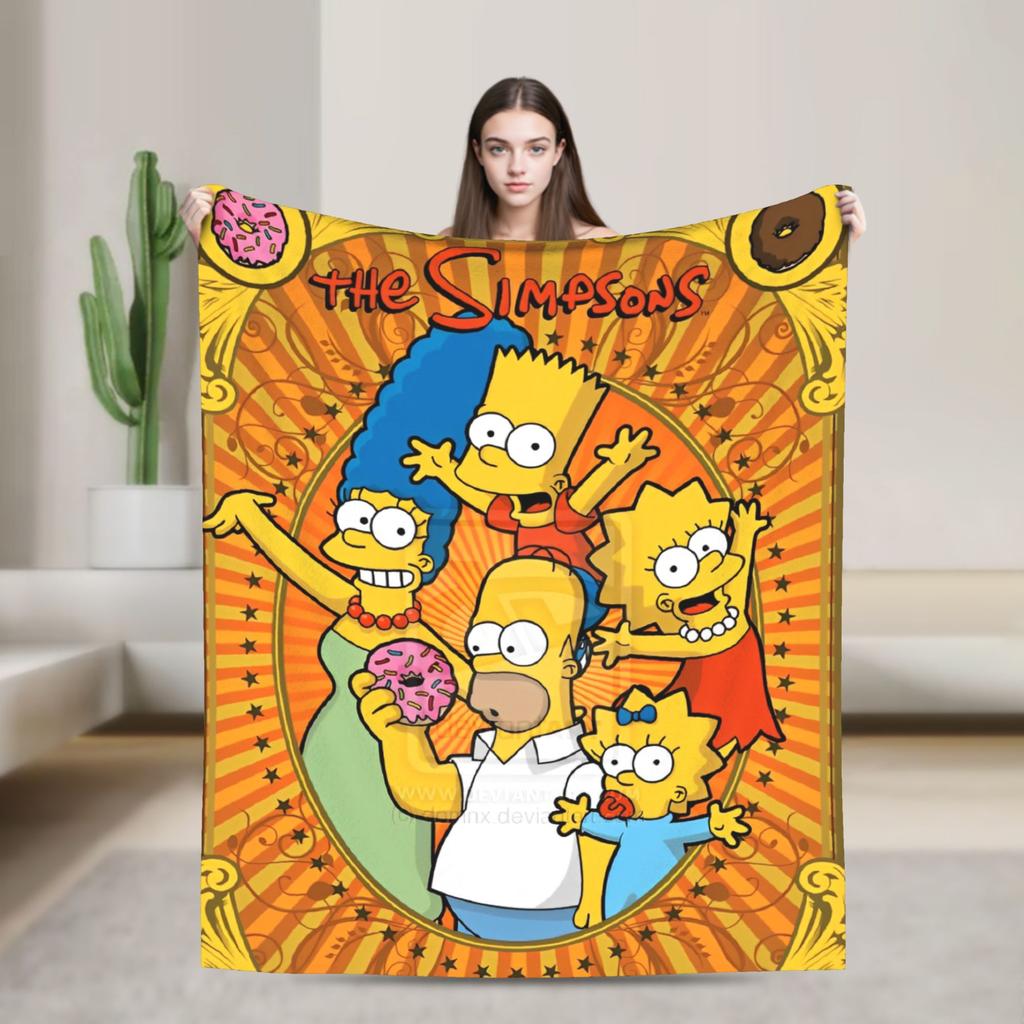 Super Warm Blanket Decorative The Simpsons Cartoon Throw Blanket Flannel Bedspread For Couch Chair Fluffy Sofa Bed Cover