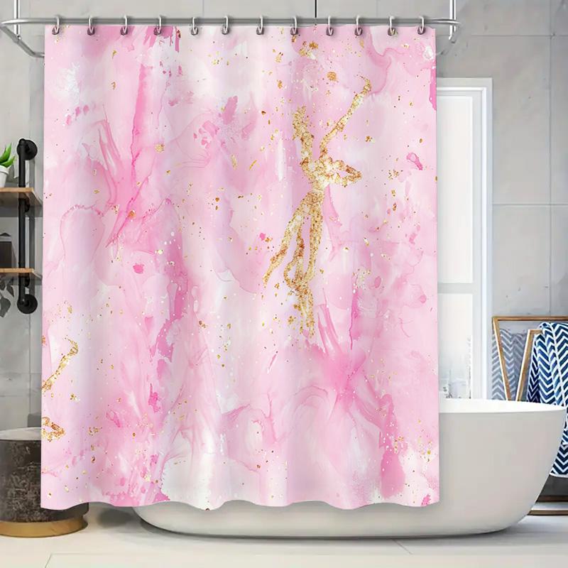 

Luxury Marble Pink And Gold Shower Curtain Waterproof Bath Decor With Golden Sparkle Print For Bathroom Decoration Fuchsia Col W60H190(CM)-1 Pcs