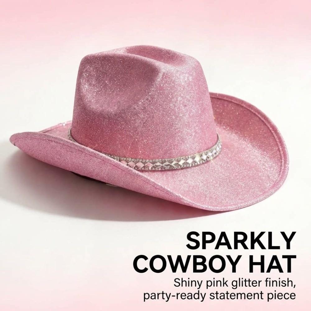Cappello a tesa larga con fascia di strass Tesa larga e curva Cappello da cowboy scintillante Accessorio per feste