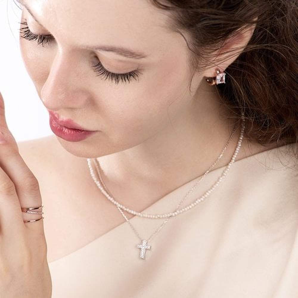 92.5 Silver Simulant Diamond Fashion Cross Necklace Ss029N