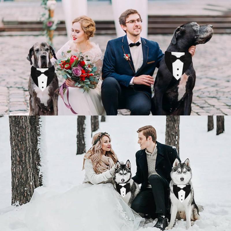 Adjustable Dog Tuxedo Suit With Bowtie Pocket Square Wedding Party Costume