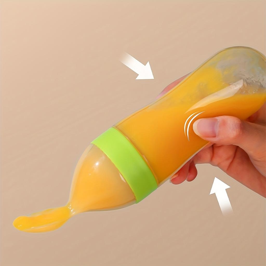 90ml/3oz Baby Silicone Spoon Feeder, Rice Paste Silicone Bottle & Spoon Set, Squeeze Food Feeder for Outside and Home Easter Gift