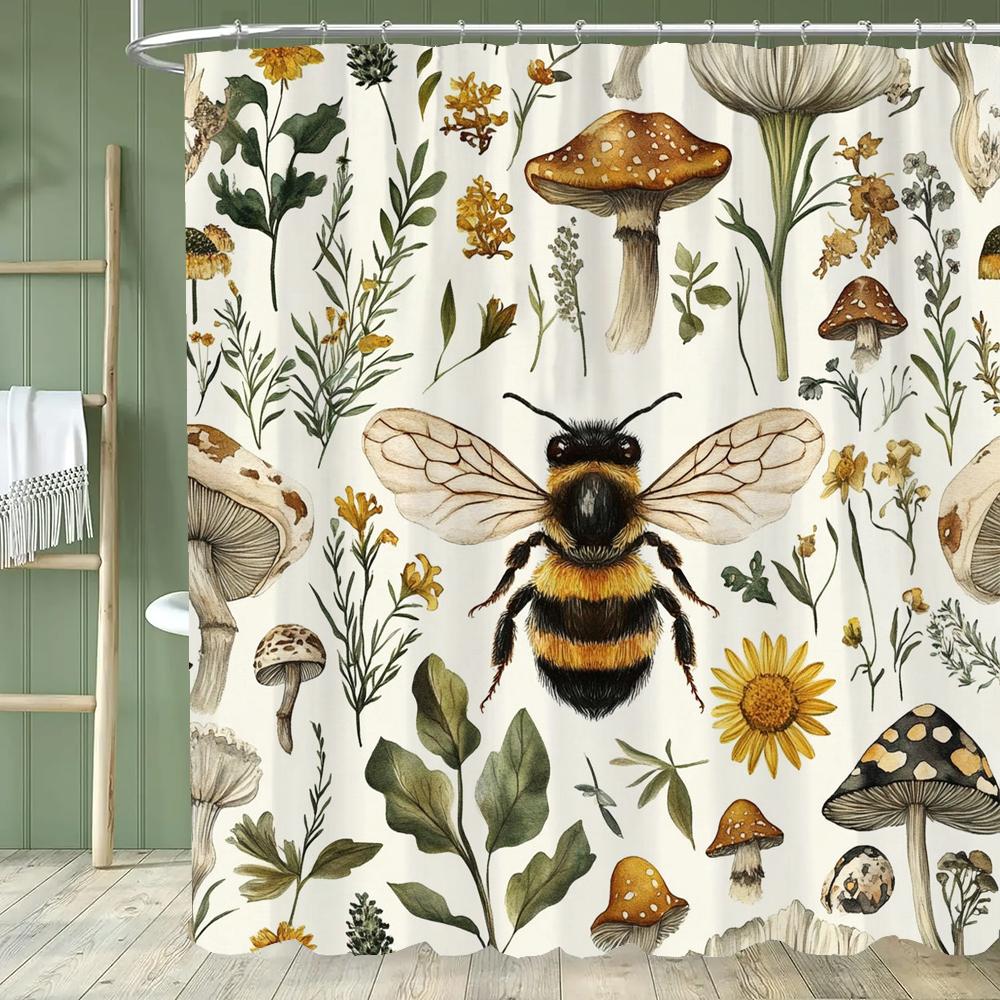 Vintage Botanischer Druck Blumiger Duschvorhang, Badezimmer Dekorativer Blumen Duschvorhang, Wasserdichter Duschvorhang Mit Haken