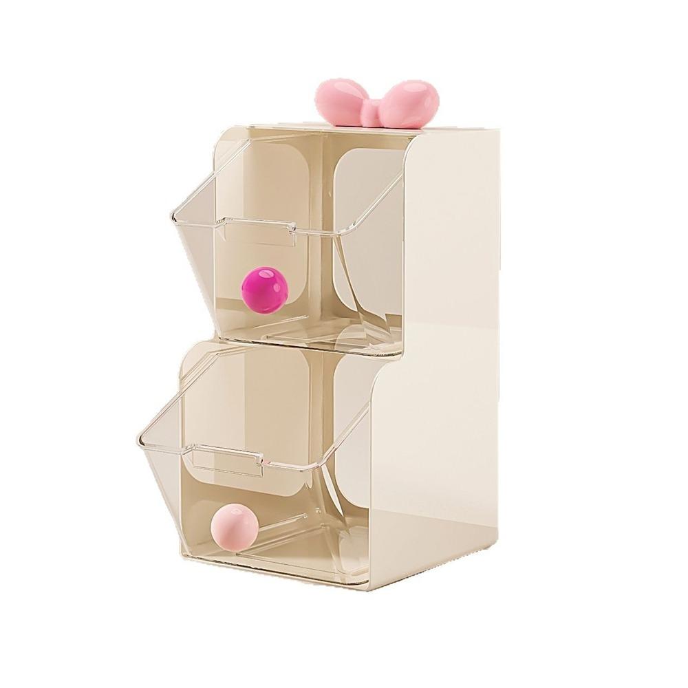 Plastic Teas Bag Storage Box 2 Layer Large Capacity Stationery Storage Box Transparent with Drawers Cosmetics Storage Container