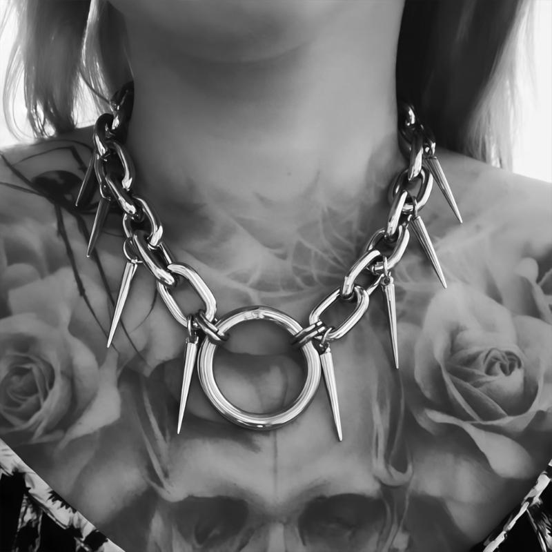 Modern Geometric Rivet Chain Necklace Edge Punk Style Alloy Jewelry For Concerts Festivals Casual Street Accessory