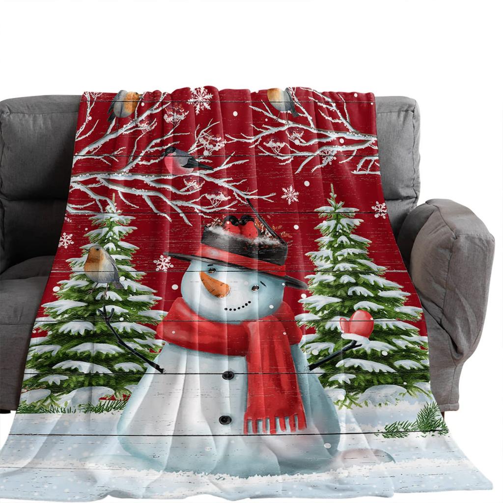 Christmas Snowman Series Digital-printed Polyester Bedroom Velvet Flannel Cover Blanket Fleece Soft Sofa Cover Blankets for Beds