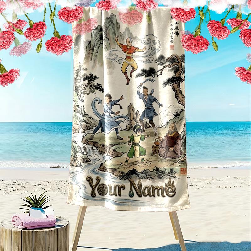 Name Custom TEAM AVATAR Cartoon Print Beach Towel, Large Soft Quick Dry Towel for Beach Camping Swimming