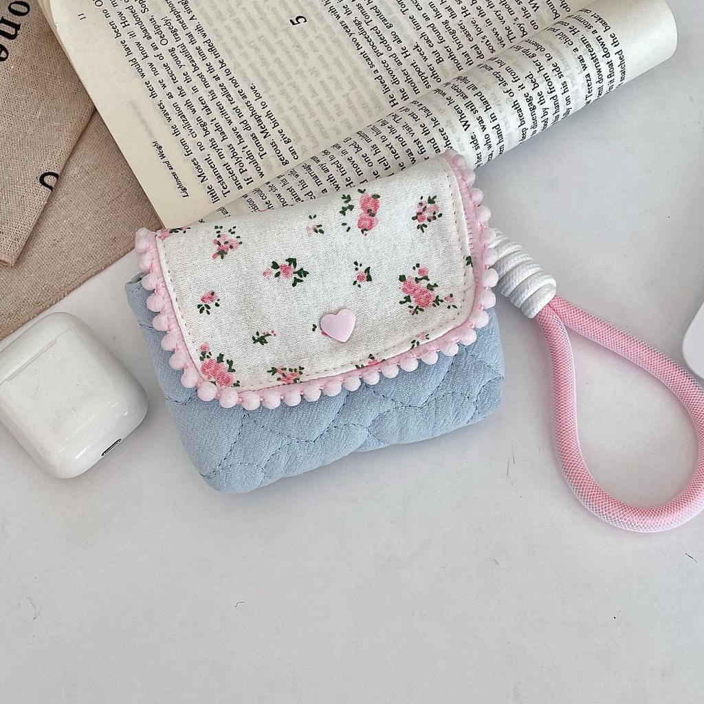 Fresh Small Floral CCD Camera Storage Bag Anti-Fall Portable Compact Headphones Lipstick Cosmetics Storage Bag