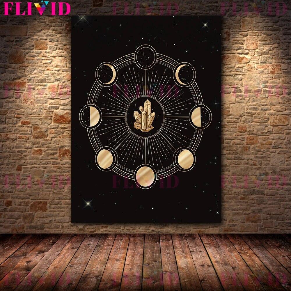 Gold Witchy Art Poster And Print Gothic Home Decor Witch Astrology Constellations Wall Art Witches Calendar Canvas Painting No Frame
