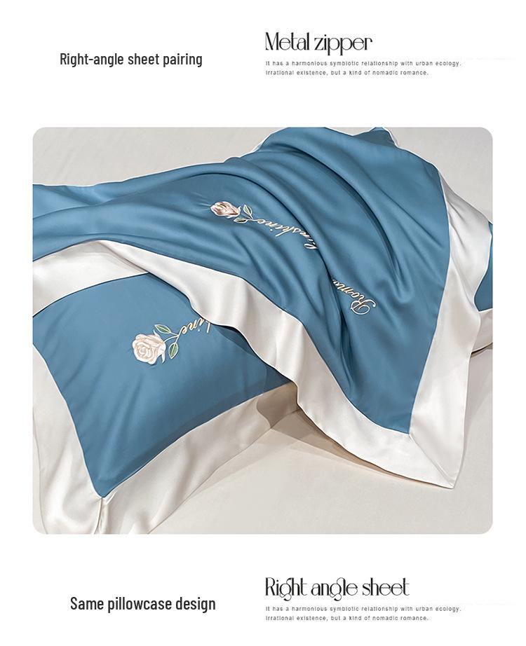Luxury Washable Ice Silk Summer Quilt Set - Cool, Embroidered, Lightweight Four-Piece Bedding for Air Conditioning