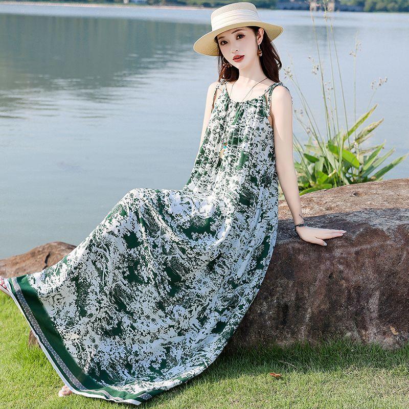 Fashion Floral Sleeveless Cotton Maxi Dress Summer Boho Style Casual Wear for Women