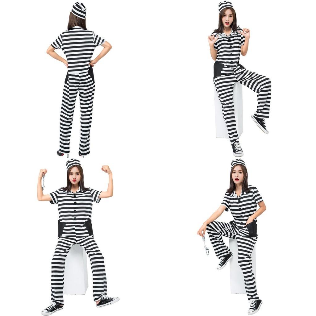 Unisex Striped Prisoner Jumpsuit With Polyester And Spandex For Cosplay And Themed Parties