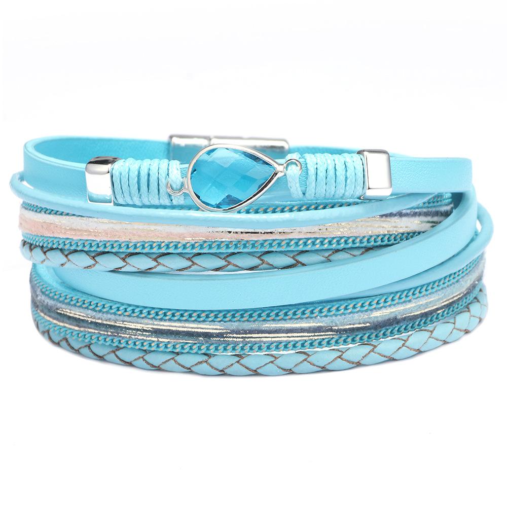 JMXD  Women Multi Layer Wrap Bracelet Magnetic Clasp Leather Rhinestone Bangle Adjustable Fashion Sparkle Cuff Gift
