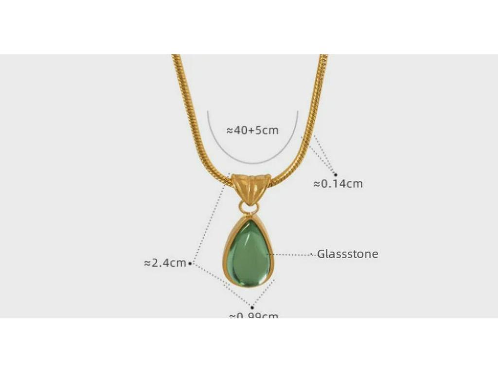 Kadınlar için Zeytin Yeşili ve Mavi Su Damlası Kolye - Retro, Niş Tasarım, Solmaz, Seksi Takı.