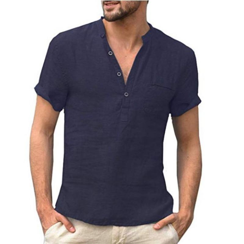 New Casual Linen Solid Color Half-open Shirt Men's Clothing