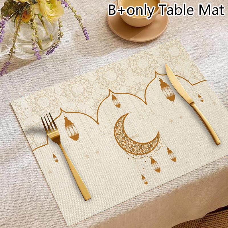 Ramadánové lněné prostírání Eid Mubarak Stolní ozdoby Muslimské islámské párty potřeby Lucerna Měsícní podložka Domácí dekorace